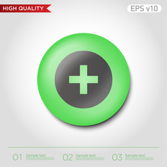 Colored icon or button of plus symbol with background