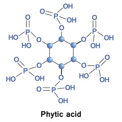 Phytic acid is a saturated cyclic acid, is the principal storage form of phosphorus in many plant tissues, especially bran and seeds. It can be found in cereals and grains.