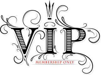 Rich decorated VIP membership only card with crown in black and