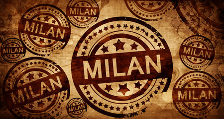 Milan, vintage stamp on paper background