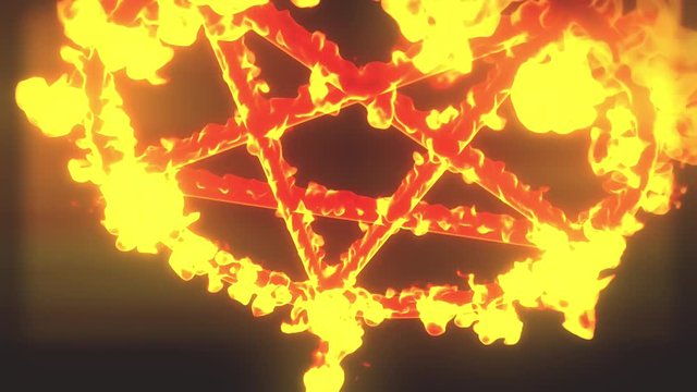 4K Pentagram on Fire Magic Symbol 3D Animation