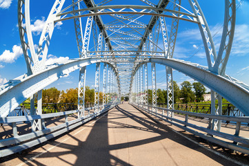 First in Russia steel arch bridge on river Msta in Borovichi, Ru