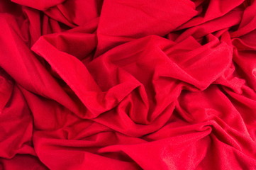 Red wrinkled fabric background