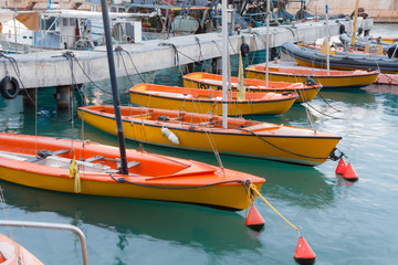 Fototapeta na wymiar Sailboats at Jaffa Port - Mediterranean, near Tel Aviv, Israel