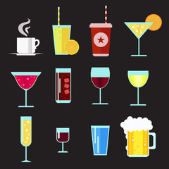 Drinks bevarage flat icons vector set