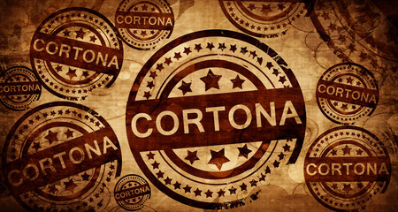 Cortona, vintage stamp on paper background
