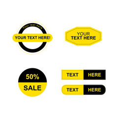 Set of black and yellow stickers. Round, rectangular, circle shapes. - 134771218