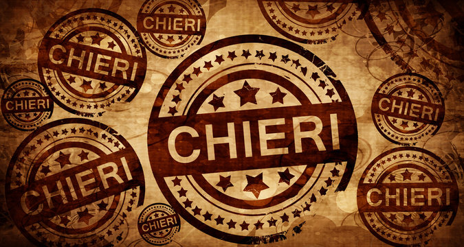 Chieri, vintage stamp on paper background