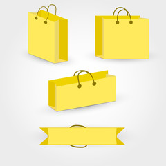 Gold paper shopping bags, different positions - 134771828
