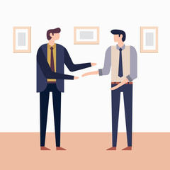Fototapeta premium Two businessmen talking to each other. Vector illustration, flat design.