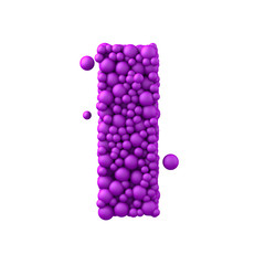 Letter I made of plastic beads, purple bubbles, 3d render