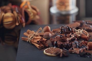 Lemon, nuts and assortment of fine chocolates