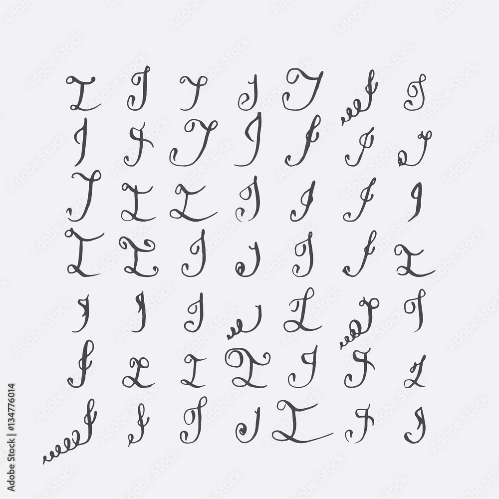 Poster vector set of calligraphic letters i, handwritten with pointed n