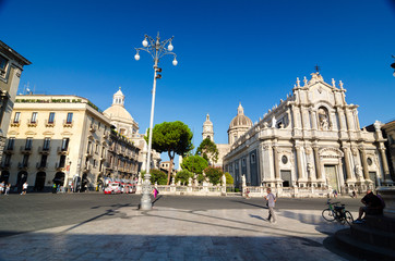 Fototapeta na wymiar Piazza Duomo and Cathedral of Santa Agatha. Catania, Sicily, Italy