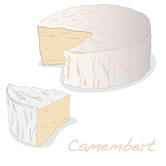 camembert cheese isolated illustration set - obrazy, fototapety, plakaty