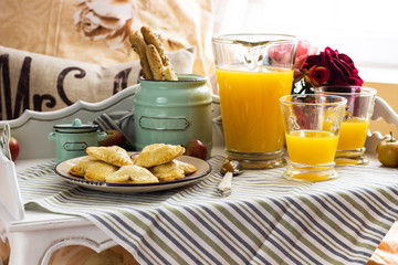 Tray with breakfast food