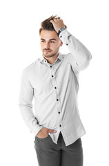 Handsome man on white background
