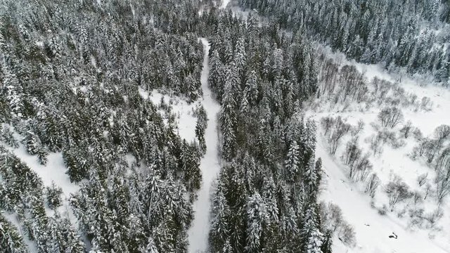 Aerial view of winter Carpathians