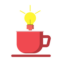 cup and bulb, drink and idea, Vector image flat design
