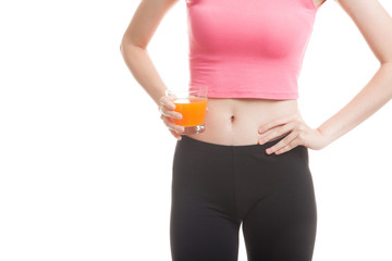 Asian healthy girl drinking  orange juice.