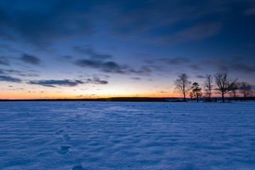 Colorful winter after sunset landscape