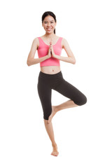 Fototapeta na wymiar Beautiful Asian healthy girl do yoga pose.