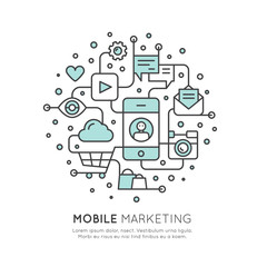 Vector Icon Style Illustration of Internet Mobile Marketing and Promotion Process Sending Letters to Users