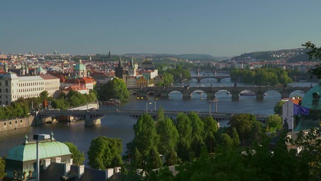 Panoramic view Vltava river from Letn Park, Prague, Czech Republic