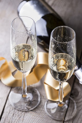 two champagne glasses and bottle,valentines day