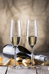 two champagne glasses and bottle,valentines day