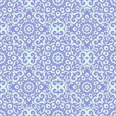 Vector seamless pattern with bright lilac ornament. Tile in Eastern style. Ornamental lace tracery. Ornate swirl geometrical decor for wallpaper. Traditional arabic mosaic design