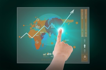 Composite image of female hand pointing