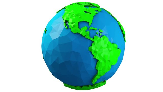 4K Lowpoly Design Earth Spinning Seamless Loop with Matte 3D Animation