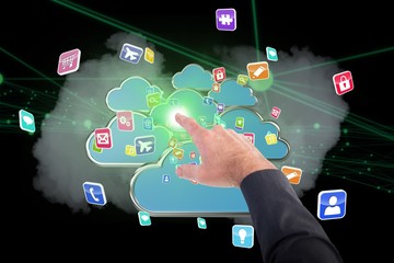 Composite image of businessman pointing with his finger 3d