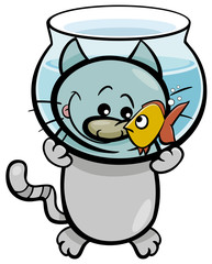 cat and fish cartoon