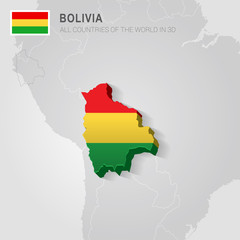 Obraz premium Bolivia painted with flag drawn on a gray map.