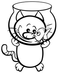 cat and fish coloring page