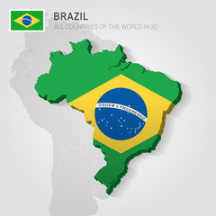 Brazil painted with flag drawn on a gray map.