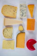 Variety of cheese on white background