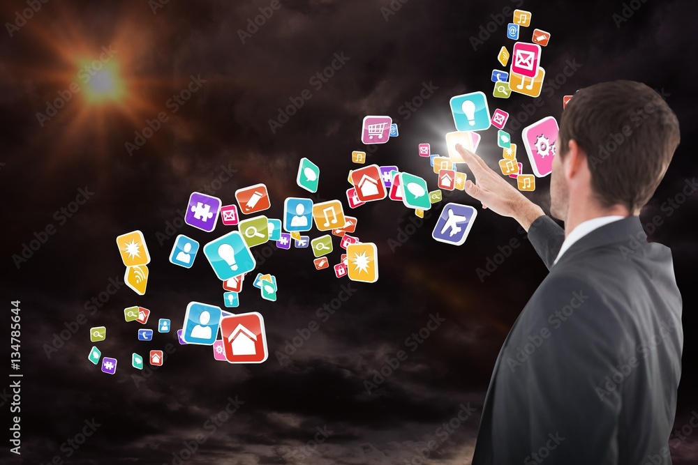 Poster composite image of focused businessman standing and pointing 3d