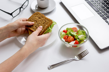concept of lunch in officeat work top view