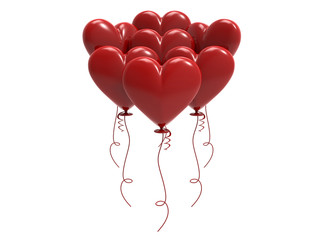 3D illustration red balloon hearts
