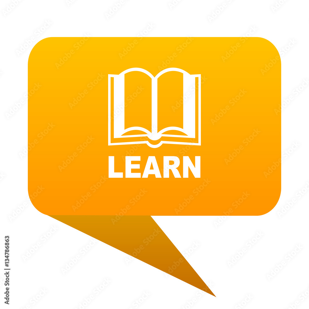 Poster learn orange bulb web icon isolated.