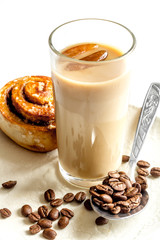 coffee with ice in glass on white background