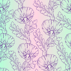 Garden flowers. Seamless, hand-painted, soft gradient pattern. Vector background can be used as backdrop or in textile design