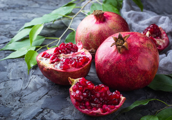 Ripe dissected pomegranates
