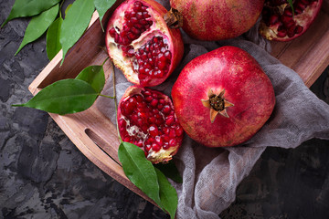 Ripe dissected pomegranates
