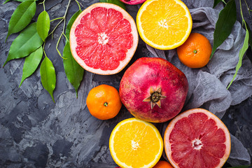 Different type of citrus and pomegranate