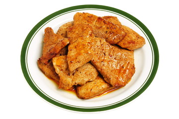 Pork meat on plate with white background