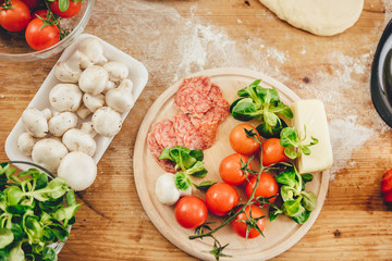 Pizza preparation set of ingredients